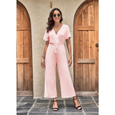 Lässiger Jumpsuit mit weitem Bein, lockerer Taillenschnürung, einfarbiger Taschen-Jumpsuit